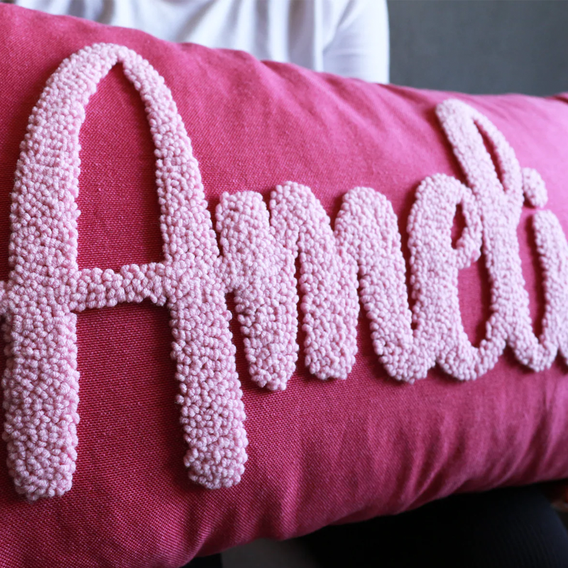 Handcraft Custom Embroidered Name Pillow with Punch Needle Newborn Baby Name Pillowcase Dorm Pillow with Name Dorm Gifts