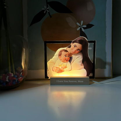 Personalised Heart Cartoon Portrait Style 3D Photo and Text Frame Night Light Mothers Day Gifts