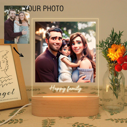 Personalised Pixar Portrait Photo Cartoon Style 3D LED Photo Frame Night Lights with Text Christmas Gifts