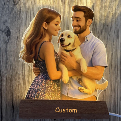 Personalised Pixar Inspired Cartoon Photo Portrait Photo Frame LED Night Lights with Base Engraved Couple Gifts