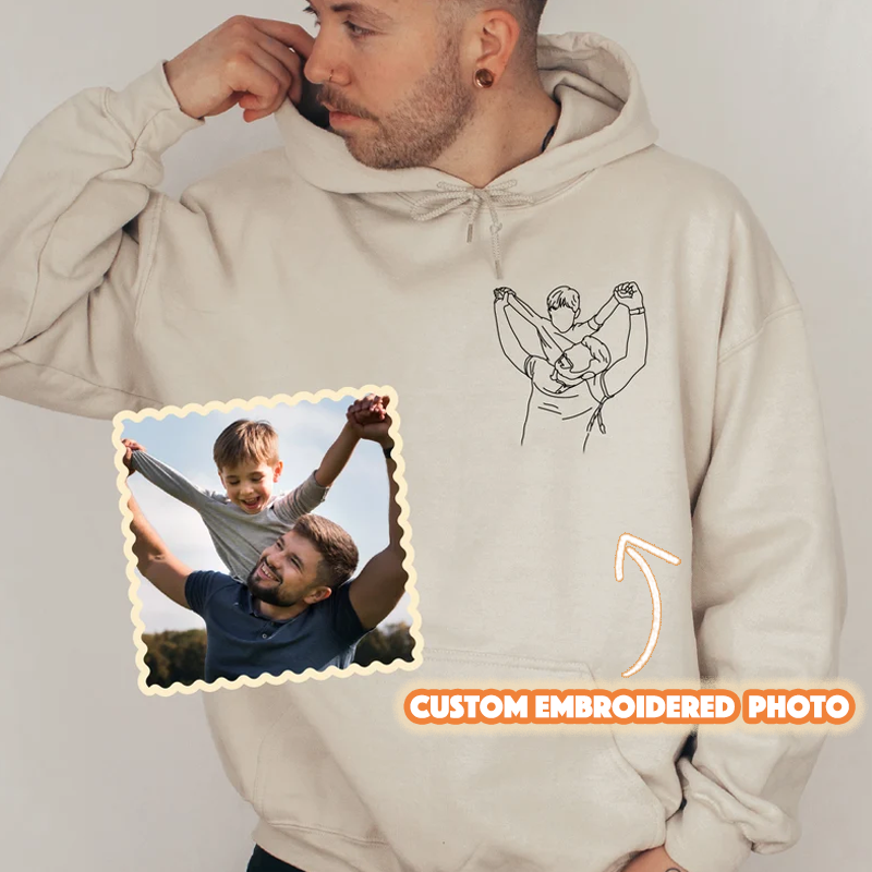 Father's Day Embroidered Line Art Hoodie Sweatshirt | Dad & Kid Outline and Sleeve Names
