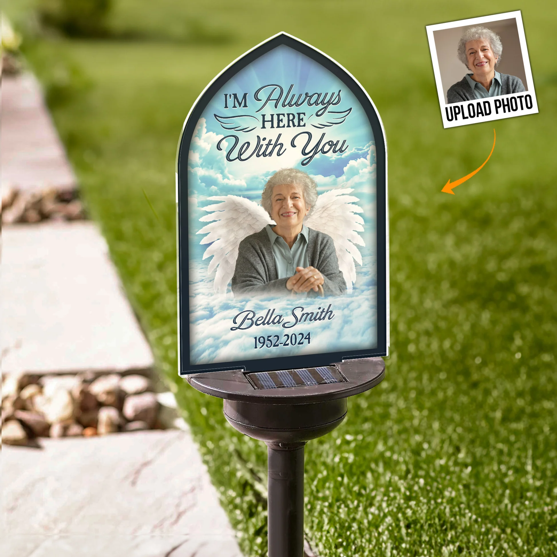 Personalised Memorial Solar Garden Light Angel Wings Memorial Gift for Loss of Family Custom Light Up Remembrance Stake