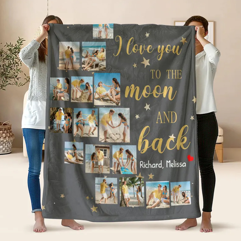 Custom Blanket with Collage Photos Personalised Photo Blanket 14 Photos Moon Plush Custom Couple Gift