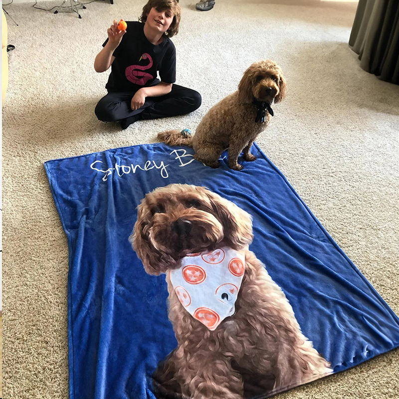 Custom Pet Portrait Blankets from Photo Personalised Dog Picture and N