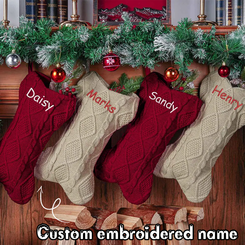 Personalised Embroidered Name Knit Christmas Stockings Knitted Bone Ornament Christmas Holiday Gifts