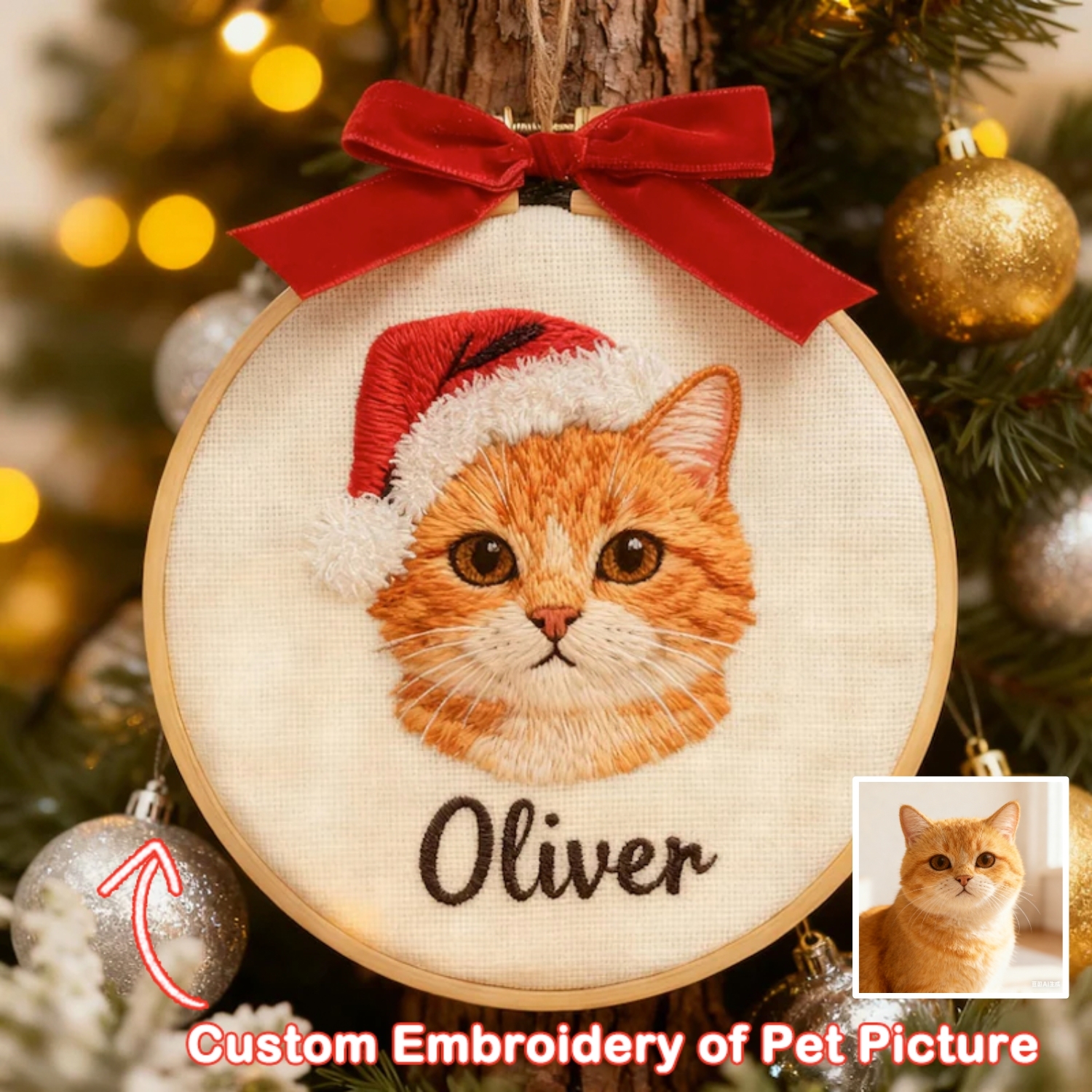 Custom Pet Portrait 3D Embroidered Ornament Personalised Dog&Cat Embro