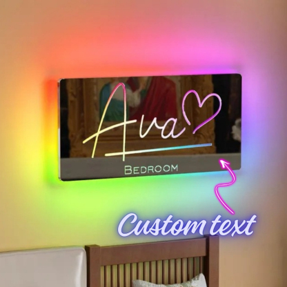 Custom Name Mirror Sign LED Light Up Mirror Christmas Gifts Bedroom Sign Neon Illuminated Light