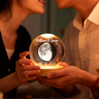 Personalised Moon Phase Crystal Ball Night Light Custom Laser Engraved Names and Date Valentines Day Gifts for Anniversary