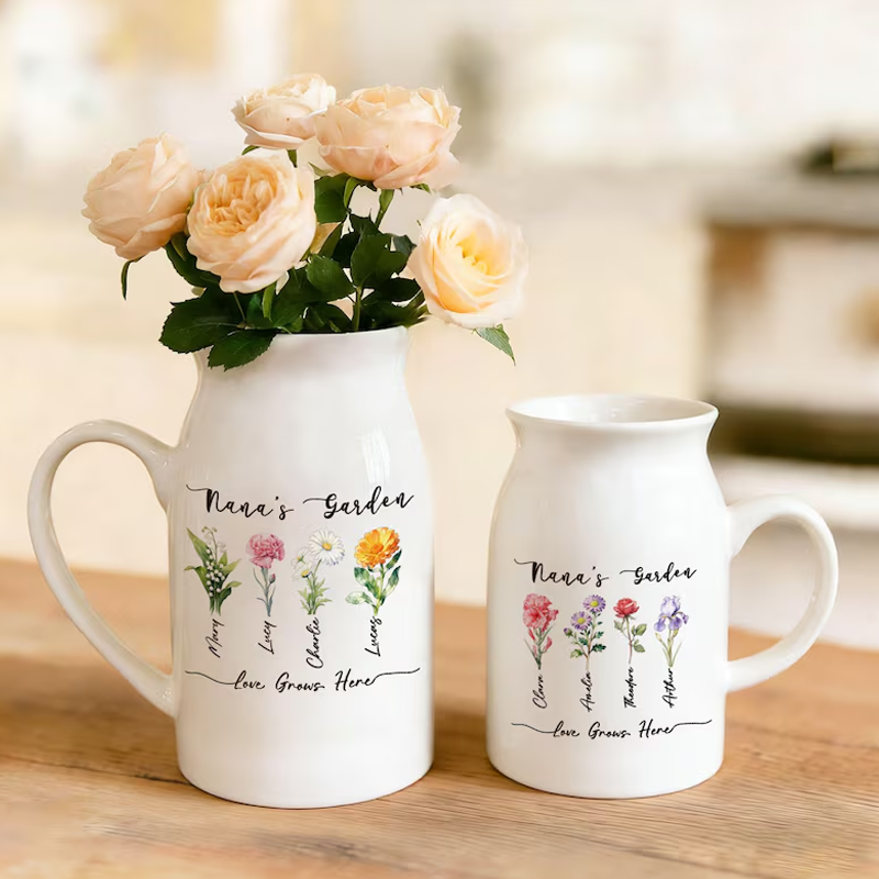 Personalised Grandma's Garden Ceramic Vase Custom Birth Flower Vase with Family Names Mother's Day Gift for Nana