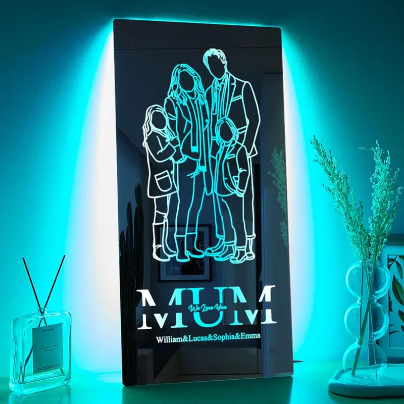 Custom Portrait Photo Mirror Lamp Personalised Picture and Names Neon Night Light Gifts for Mother