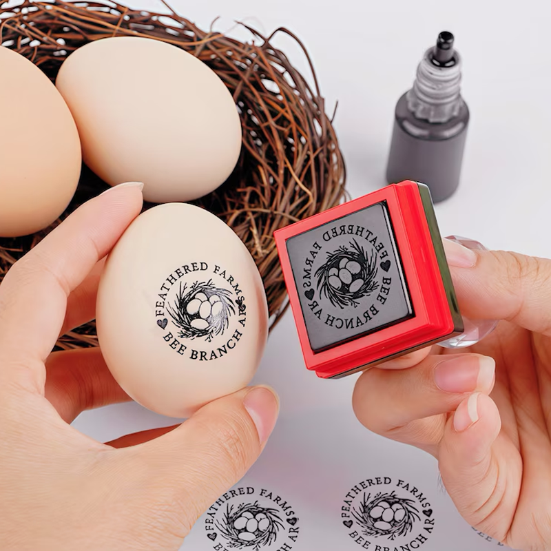 Personalised Egg Stamp Custom Multiple Sizes Chicken Silhouette Hens Egg Safe Label Text with Food-Grade Ink Gifts for Chicken Lovers and Owners