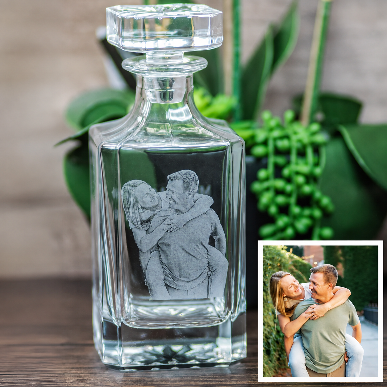 Custom Etched Photo Whiskey Glass Decanter Personalised Laser Engraved Bourbon Bottle Anniversary Gift for Him Dad Husband