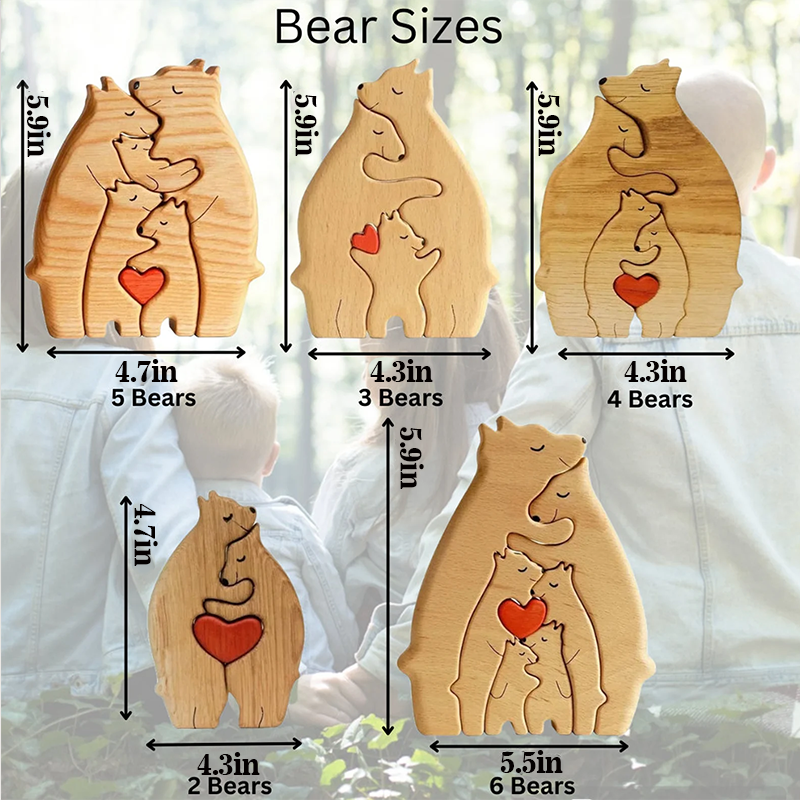 Personalised Wooden Bear Family Name Puzzle Engraved Wooden Custome Animal Family Gift for Parents & Kids