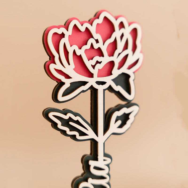 Personalised Wooden Rose Flower Name Stand Laser Cut Plywood Names & Birth Month Flowers Gifts for Mom