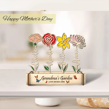 Personalised Wooden Birth Flower Garden Sign Grandma's Garden Names & Birth Month Flowers