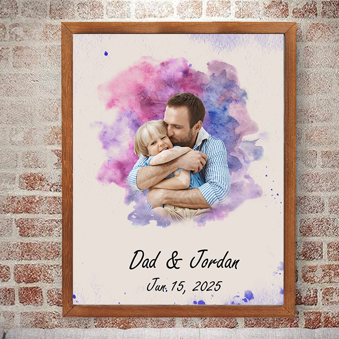 Personalised Watercolor Family Portrait from Photo Custom Painting Photo Frame Family Gifts for Father