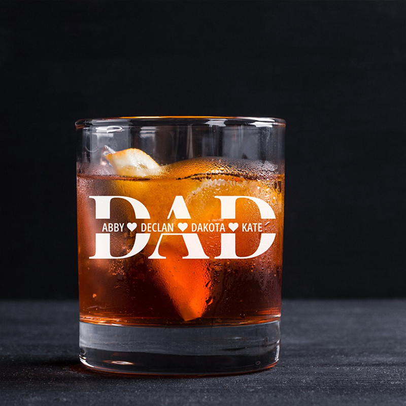 Custom Dad Whiskey Glass with Kid Names Fathers Day Gifts Personalised Engraved Glass Gifts for Grandpa
