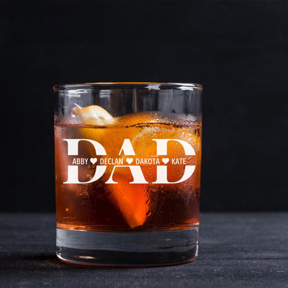 Custom Dad Whiskey Glass with Kid Names Fathers Day Gifts Personalised Engraved Glass Gifts for Grandpa