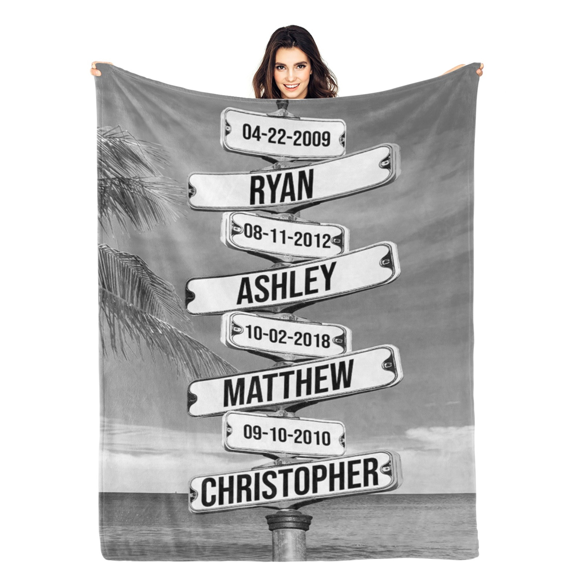 Personalised Family Names & Date of Birth Vintage Street Sign Blanket Custom Multi-Name for Family