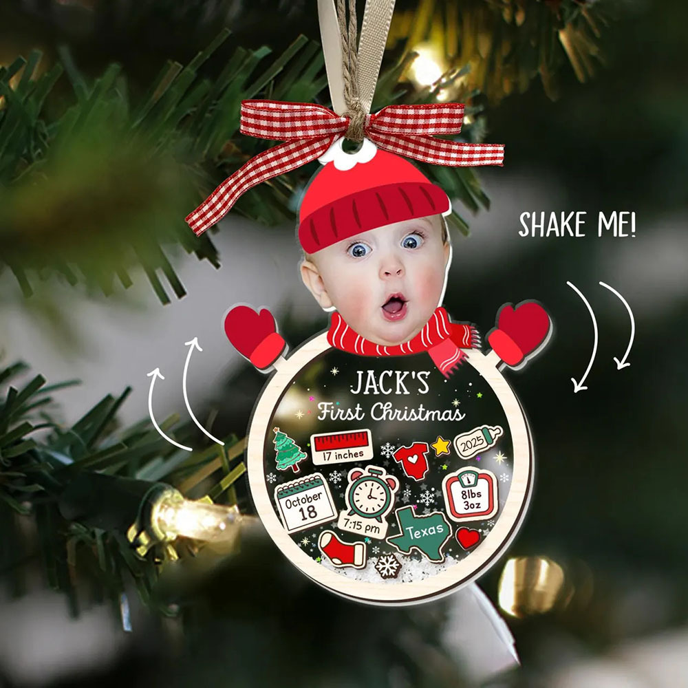 Personalised Santa Claus Baby Photo 4D Shake Custom Birth Ornament Babys First Christmas Ornament