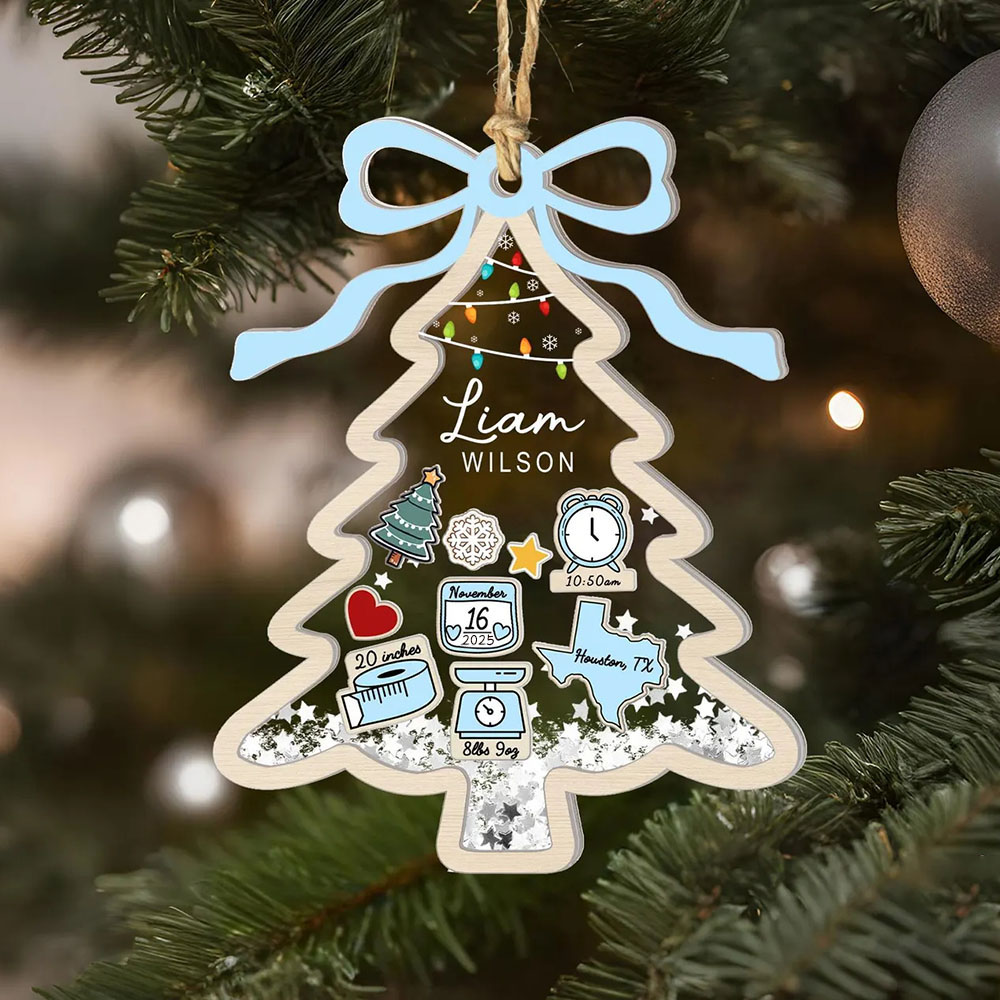 Custom Baby First Christmas Tree Ornament 2025 Baby 1st Christmas 4D Shake Ornament Newborn Gift