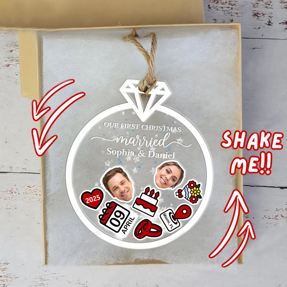 Personalised Married Christmas 4d Shaker Ornament Custom First Christmas Married Ornament Wedding Gifts