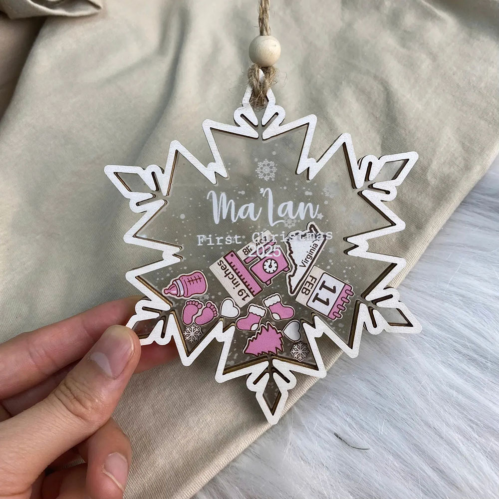 Personalised Baby's First Christmas Ornament 4D Shaking Baby Keepsake Christmas Gift Snowflake Pendants