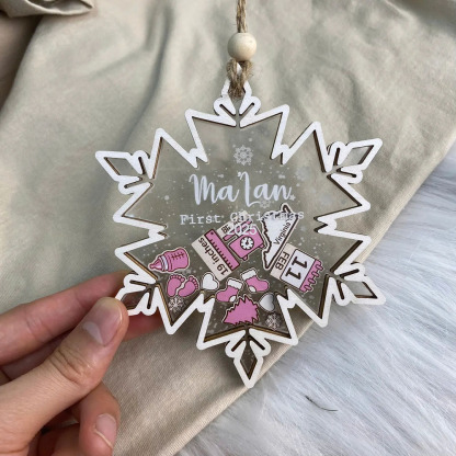 Personalised Baby's First Christmas Ornament 4D Shaking Baby Keepsake Christmas Gift Snowflake Pendants
