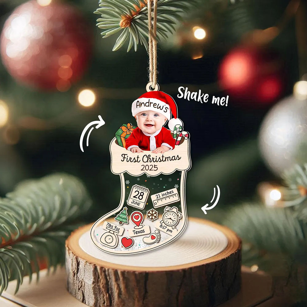 Personalised Baby Photo 4D Shake Custom Birth Stat Ornament Babys First Christmas Ornament New Baby Gifts