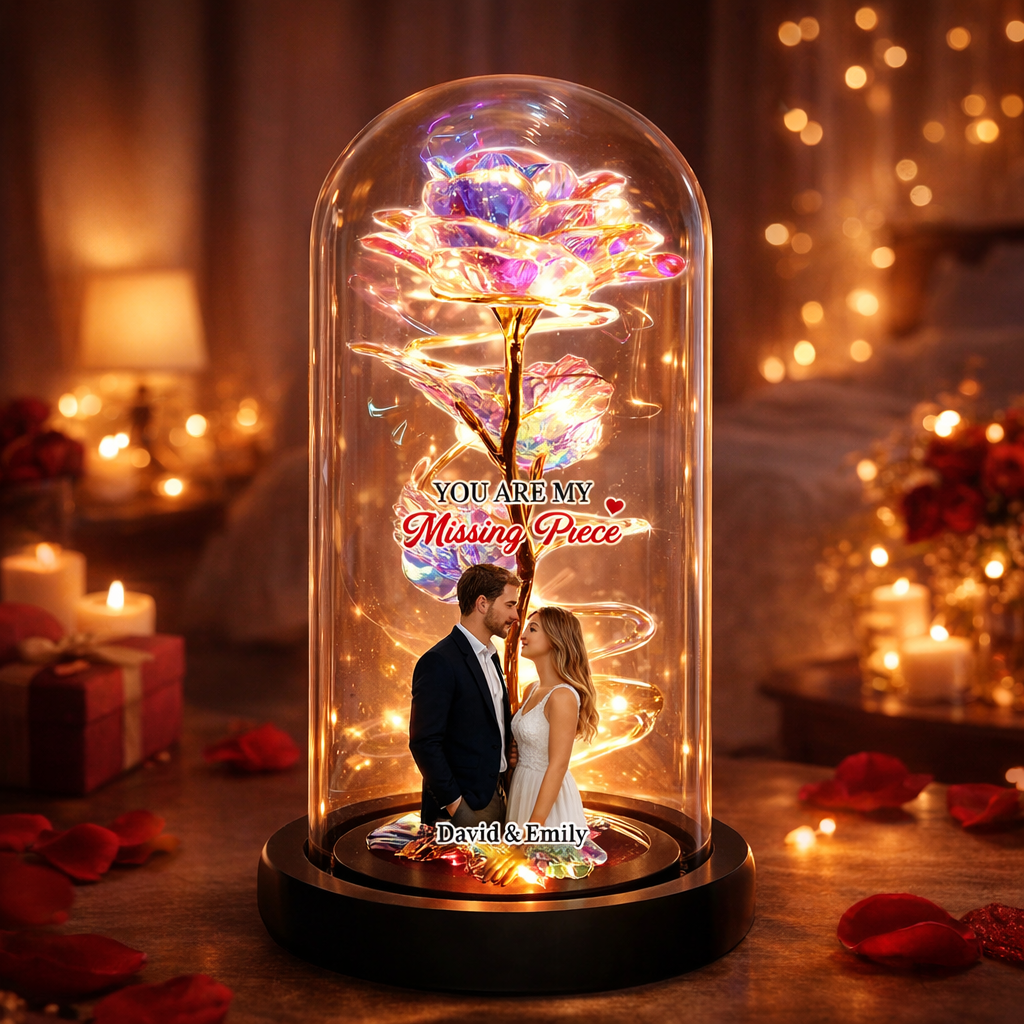 You Are My Missing Piece Personalised Photo and Names Custom Sparkly Rose Valentines Day Gifts