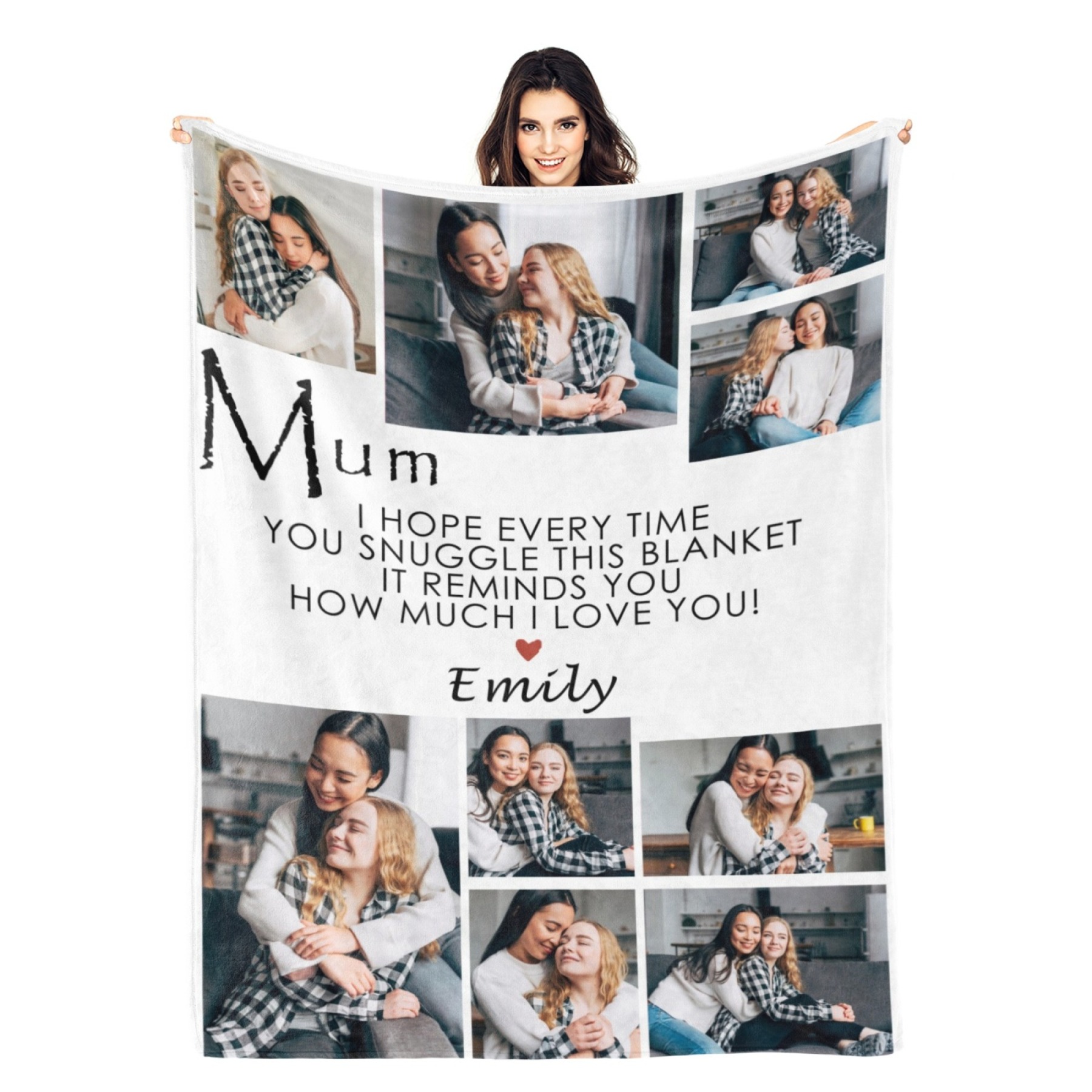 Custom Text Blankets Mother's Day Gifts Personalised Throw Blanket with Photos and Text