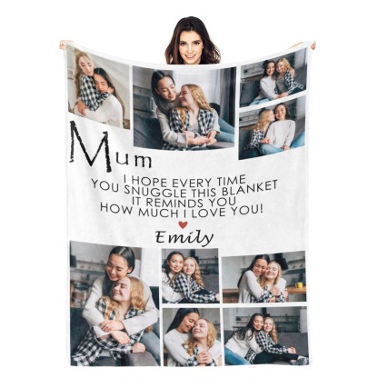 Custom Text Blankets Mother's Day Gifts Personalised Throw Blanket with Photos and Text
