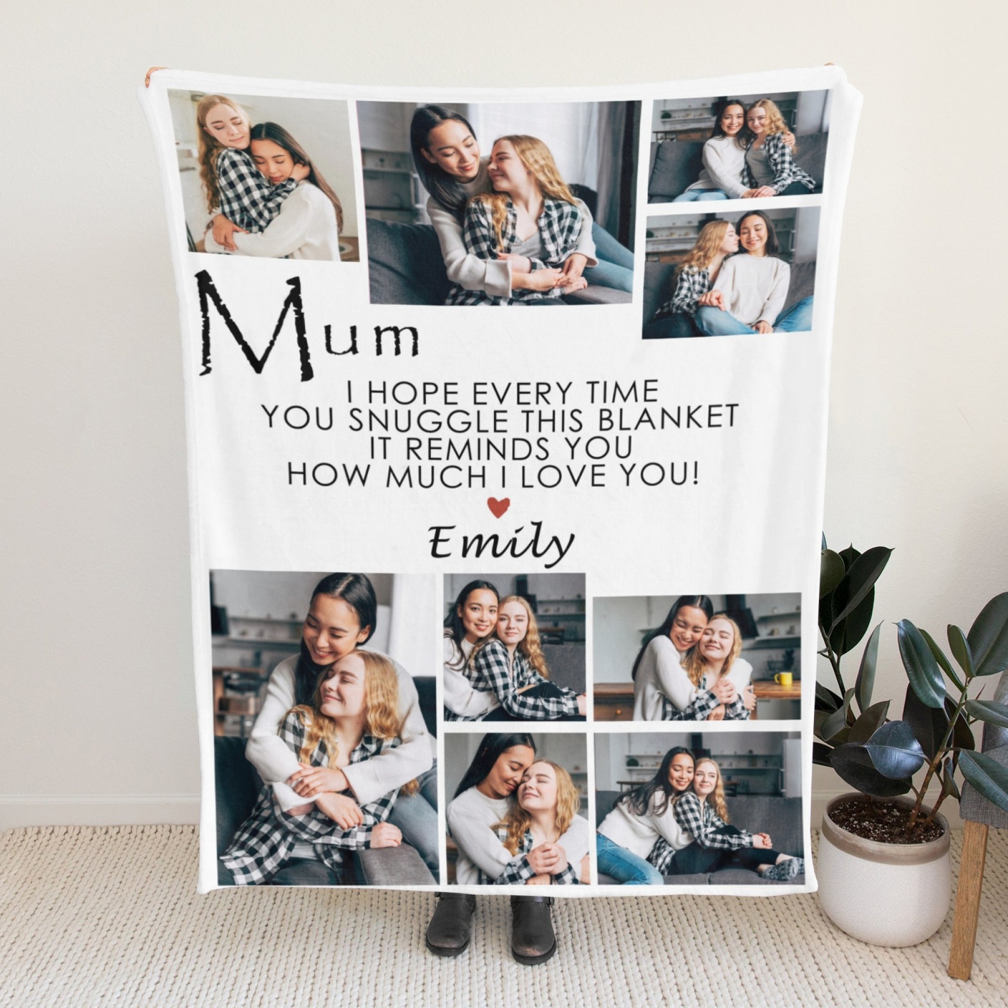 Custom Text Blankets Mother's Day Gifts Personalised Throw Blanket with Photos and Text
