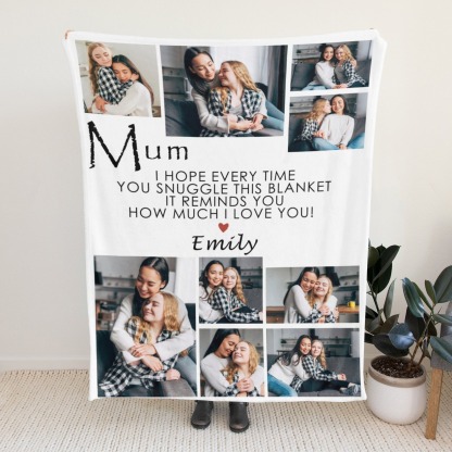 Custom Text Blankets Mother's Day Gifts Personalised Throw Blanket with Photos and Text
