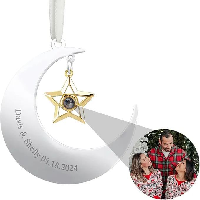 Personalised Heart Photo Ornament with Picture Inside and Text Engraved Christmas Gifts