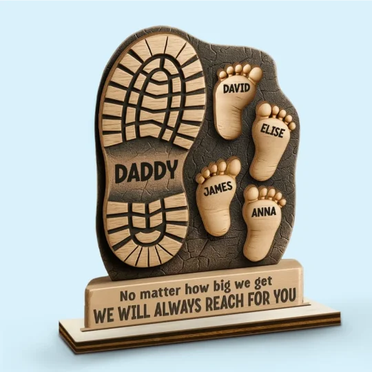 Personalised Father's Day Double Layer Wood Sign Custom 3D Effect Wooden Plaque 1-8 Footprint Your Steps Lead Us Gift for Dad