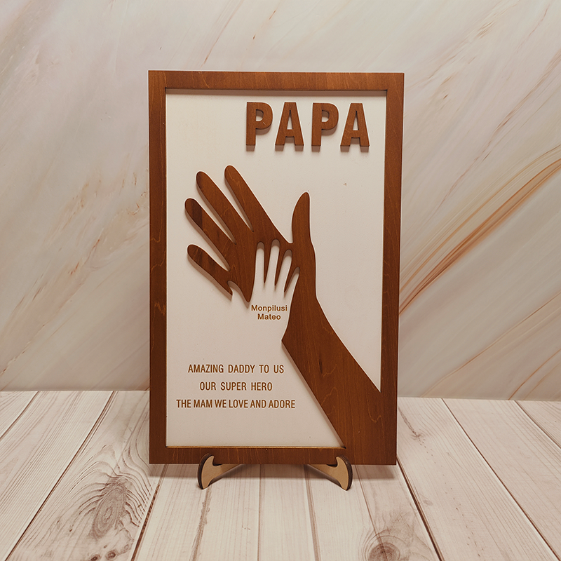 Custom Dad and Kids Palm Wooden Frame Personalised Name Sign Fathers Day Gift from Daughter Kids Son