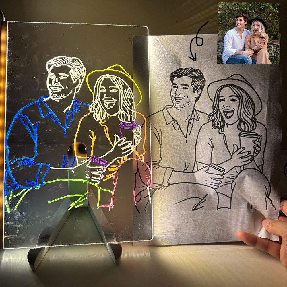 Rewritable LED Acrylic Drawing Board with Photo Line Drawing Templates USB Powered Reusable Light Up Doodle Pad Gift for Girls and Boys