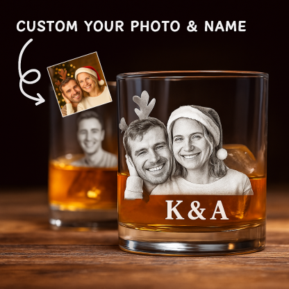 Custom Photo and Name Engraved Whiskey Glass with Laser Etched Bourbon Glasses Christmas Gifts