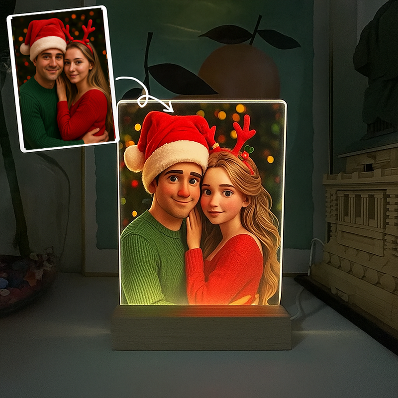 Personalised Cartoon Photo Pixar Inspired Portraits Style 3D Photo Night Light Christmas Gifts