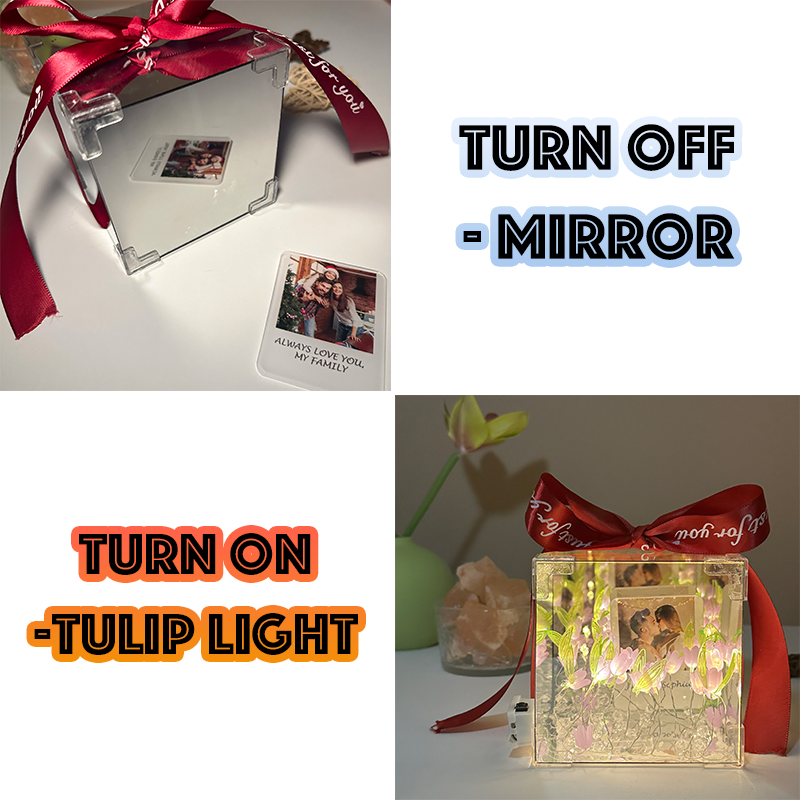 Custom Photo Tulip Flower Mirror LED Night Light Cube Light Box with Your Picture and Text