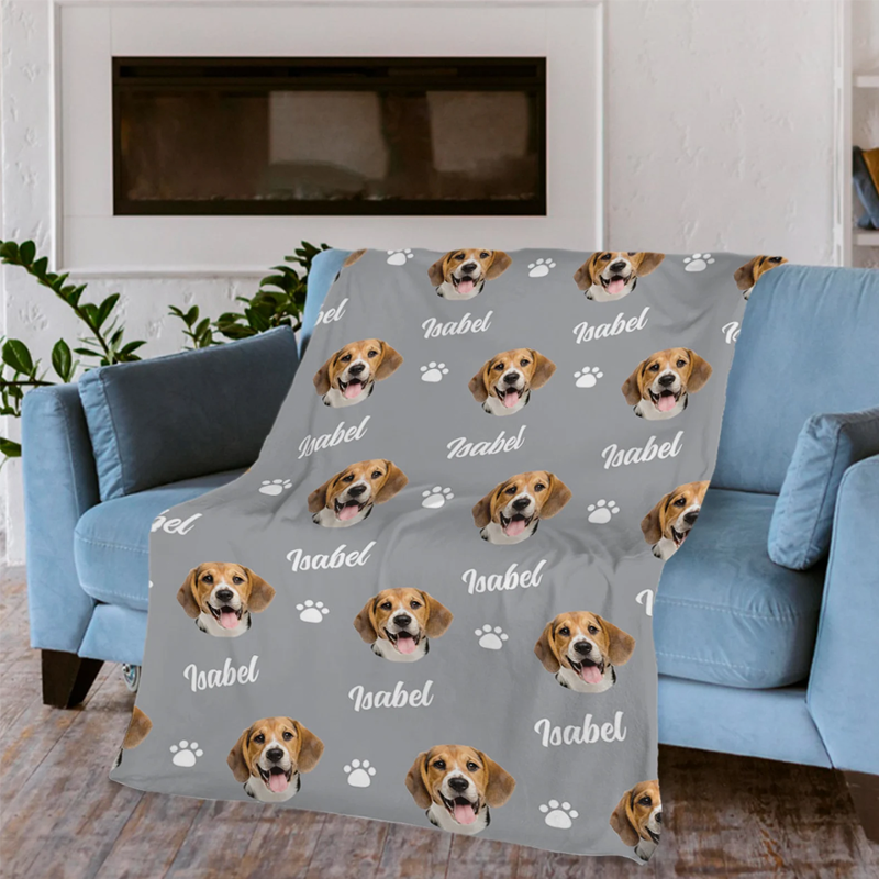 Personalised Pet Photo Blanket Custom Dog Face and Name Blankets Cat Throw Blankets Pet Lover Gifts