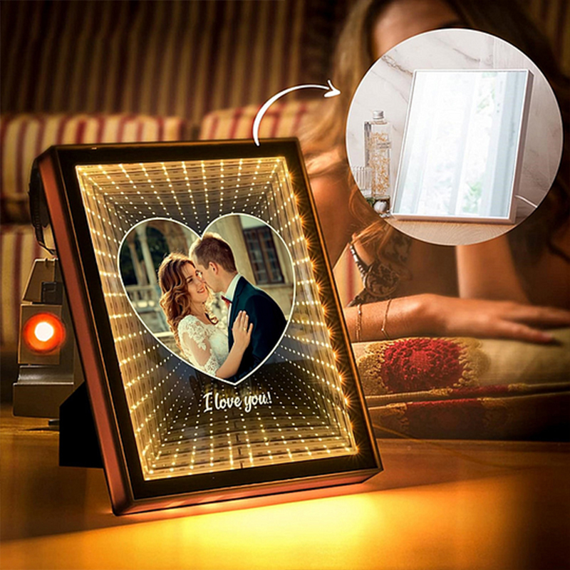 Personalised Couple Photo Love Corridor Custom Picture Mirror Lamp Gift for Couples