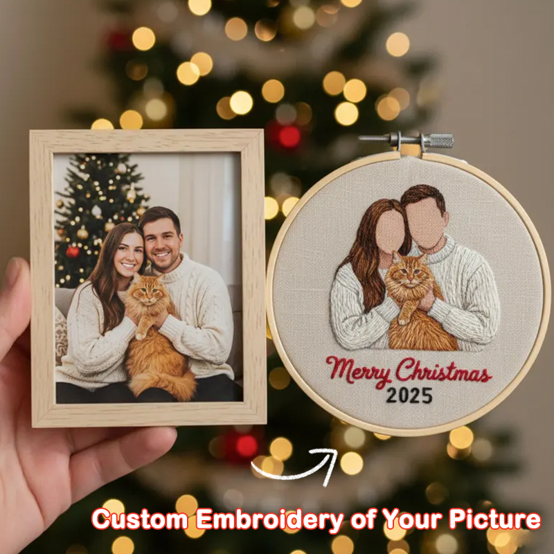 Custom Family Photo 3d Embroidered Ornament Personalised Portrait Hoop Hand Embroidered Christmas Keepsake Gift