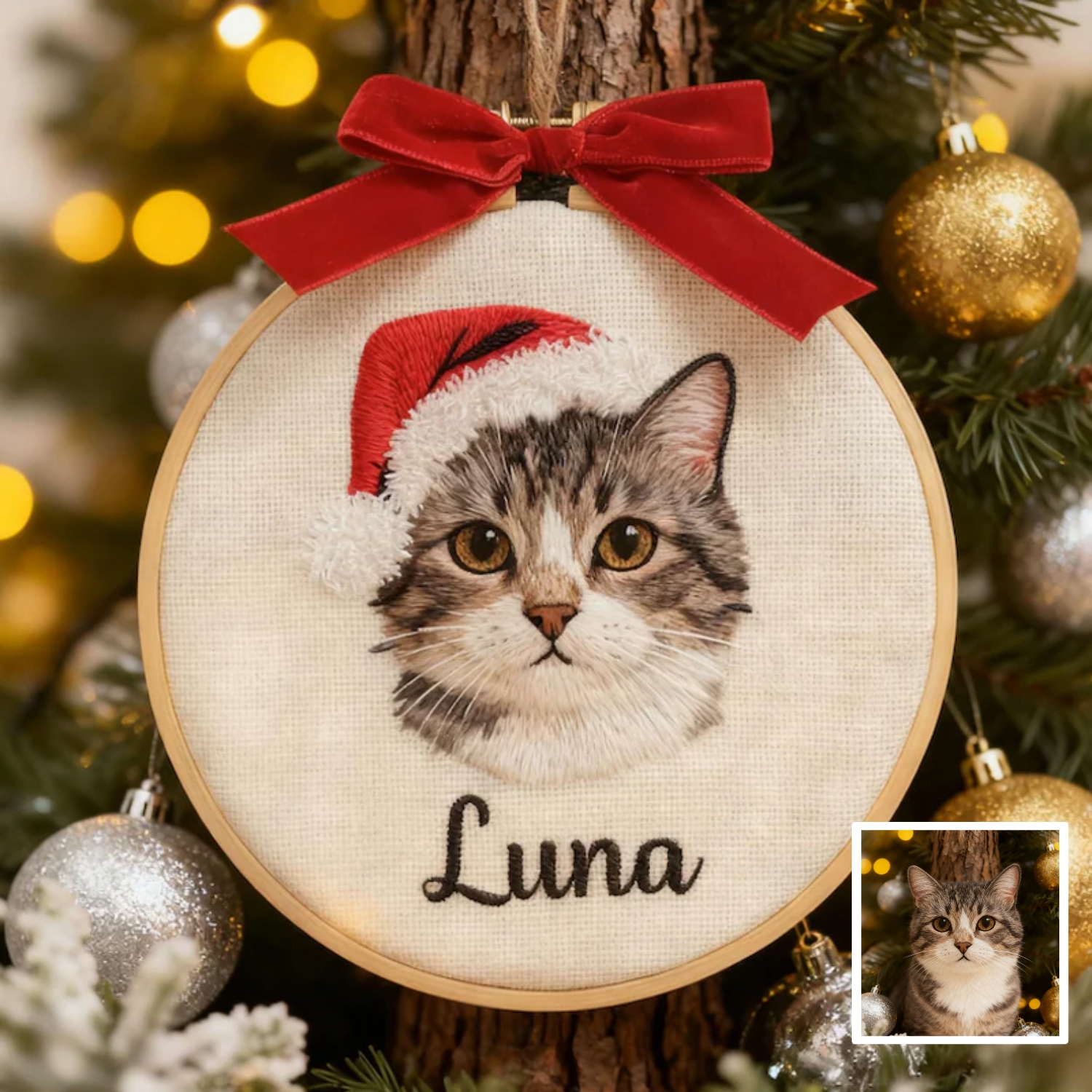 Custom Pet Portrait 3D Embroidered Ornament Personalised Dog&Cat Embroidery Ornament with Name Pet Memorial Gift Keepsake Gift Christmas Tree Decor