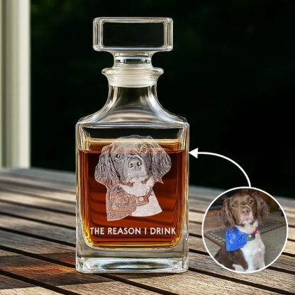 Custom Etched Photo Whiskey Glass Decanter Personalised Laser Engraved Bourbon Bottle Anniversary Gift for Him Dad Husband