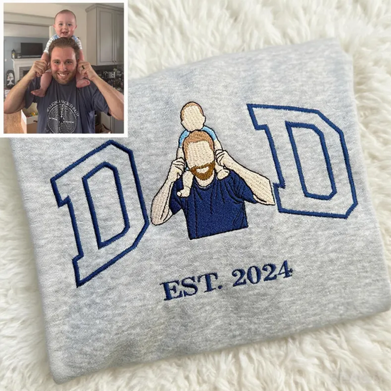 Personalised Embroidered DAD and Kid Portrait Sweatshirt Custom Photo Embroidered Hoodie with Family Photo Gifts for Father