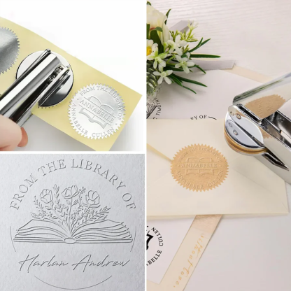 Custom Metal Book Embosser for Book Lover Gifts Handheld Personalised Embosser Book Stamp Library Stamp Gift for Readers, Teachers & Home Libraries