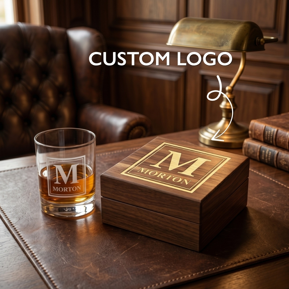 Personalised Cigar Ashtray Walnut Box Set Engraved Wood Ashtray with Ashtray Guillotine & Custom Cigar Cutter Gifts for Him