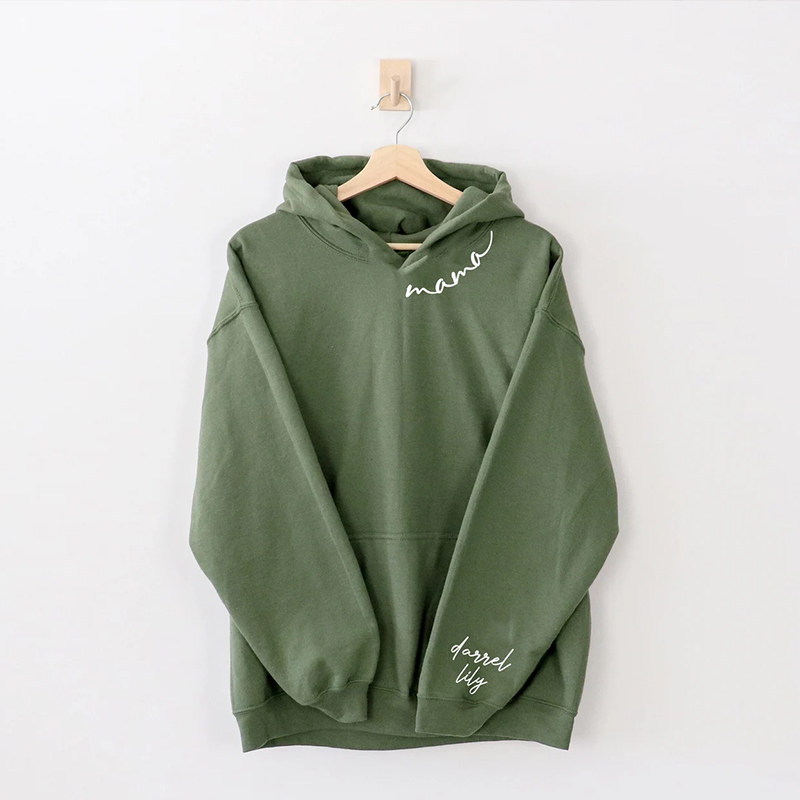 Custom Mama Embroidered Sweatshirt with Kids Names on Sleeve Personalised Mum Embroidery Hoodie